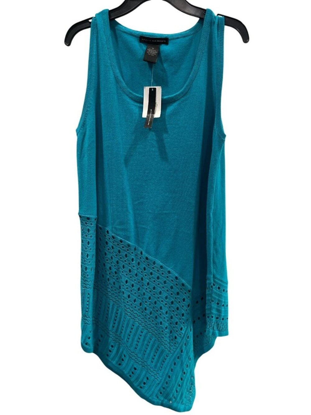 Grace Elements Asymmetrical Eyelet Knit Top M Blue Sleeveless Festival Feminine